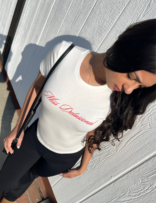 Miss Delusional | White Baby Tee