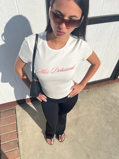 Miss Delusional | White Baby Tee