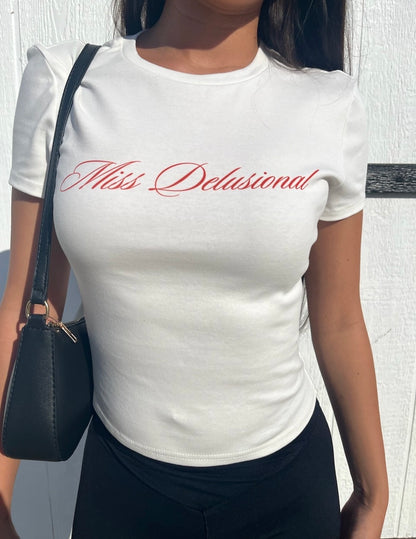 Miss Delusional | White Baby Tee